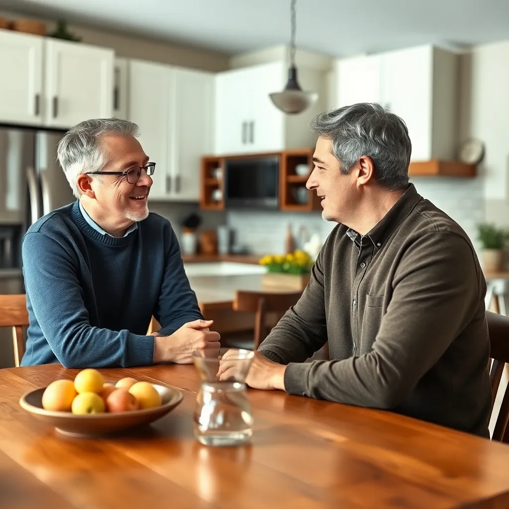 Two people sitting together in a supportive conversation, representing family support in addiction recovery