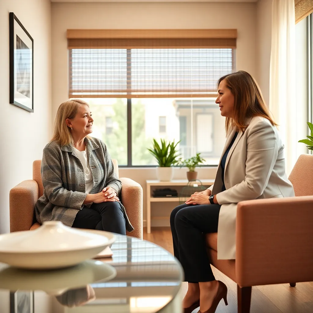 A counselor and patient in conversation, representing professional addiction treatment services in Nevada